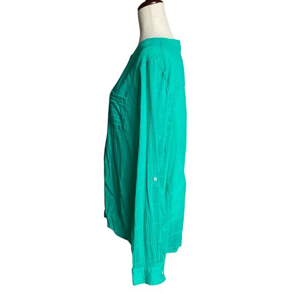 Carve Designs Half Button Down Roll Sleeve Casual Shirt Womens XL Green Sheer - Picture 4 of 14